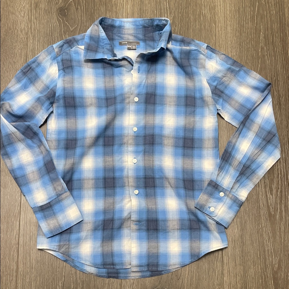 Vince 100% Cotton Blue Plaid Button down